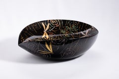 Kikuji Nakao Wajima Lacquer Vessel with Dragonflies, Maki-e and Raden