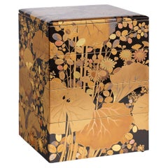 Japanese Wajima Lacquer Four-Tier Jubako with Autumn Grasses in Maki-e and Raden