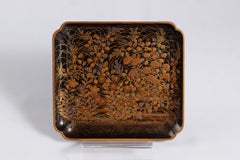 Edo Period Japanese Kaga Lacquer Tray with Autumn Grasses in Gold Maki-e