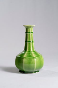 Contemporary Ceramic Octagonal Vase in Jade Green Glaze by Shi Jie Weng