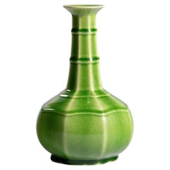 Contemporary Ceramic Octagonal Vase in Jade Green Glaze by Shi Jie Weng