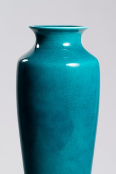 Contemporary Ceramic Guanyin Vase in Peacock Green Glaze by Shi Jie Weng