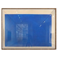 'Tre strati di blu' Opera d'arte astratta modernista originale, 23 x 18 pollici
