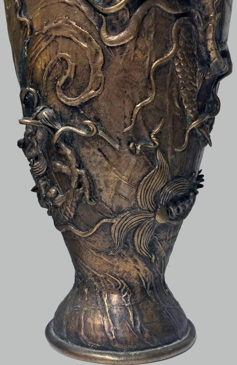 19th Century Pair of Oriental Bronze Vases, circa 1880