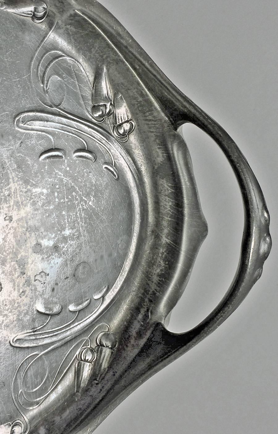 Art Nouveau Kayserzinn Pewter Tray, Germany, circa 1900 1