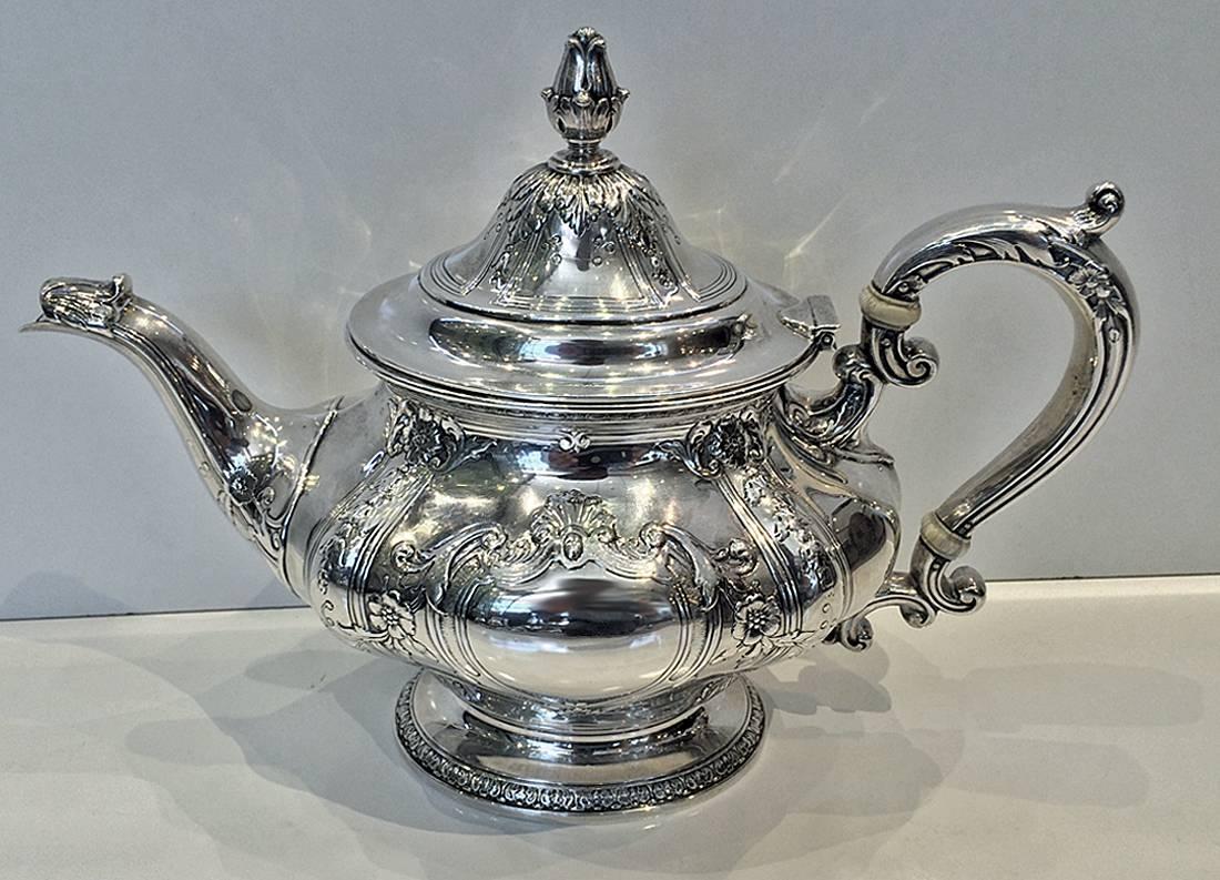 silver coffee service with tray