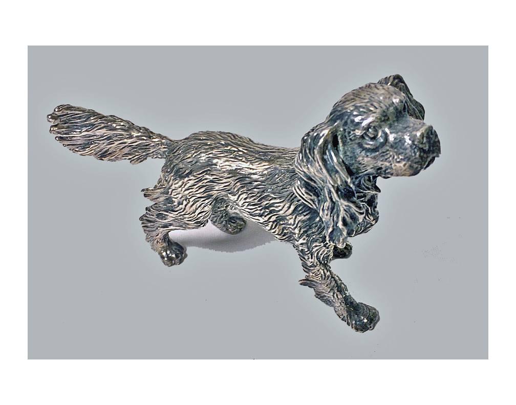 Sterling Silver Spaniel Dog Figurine In Good Condition In Toronto, Ontario