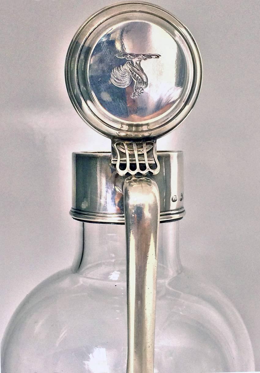 19th Century Antique English Silver and Glass Whisky Water Jug, London, 1881