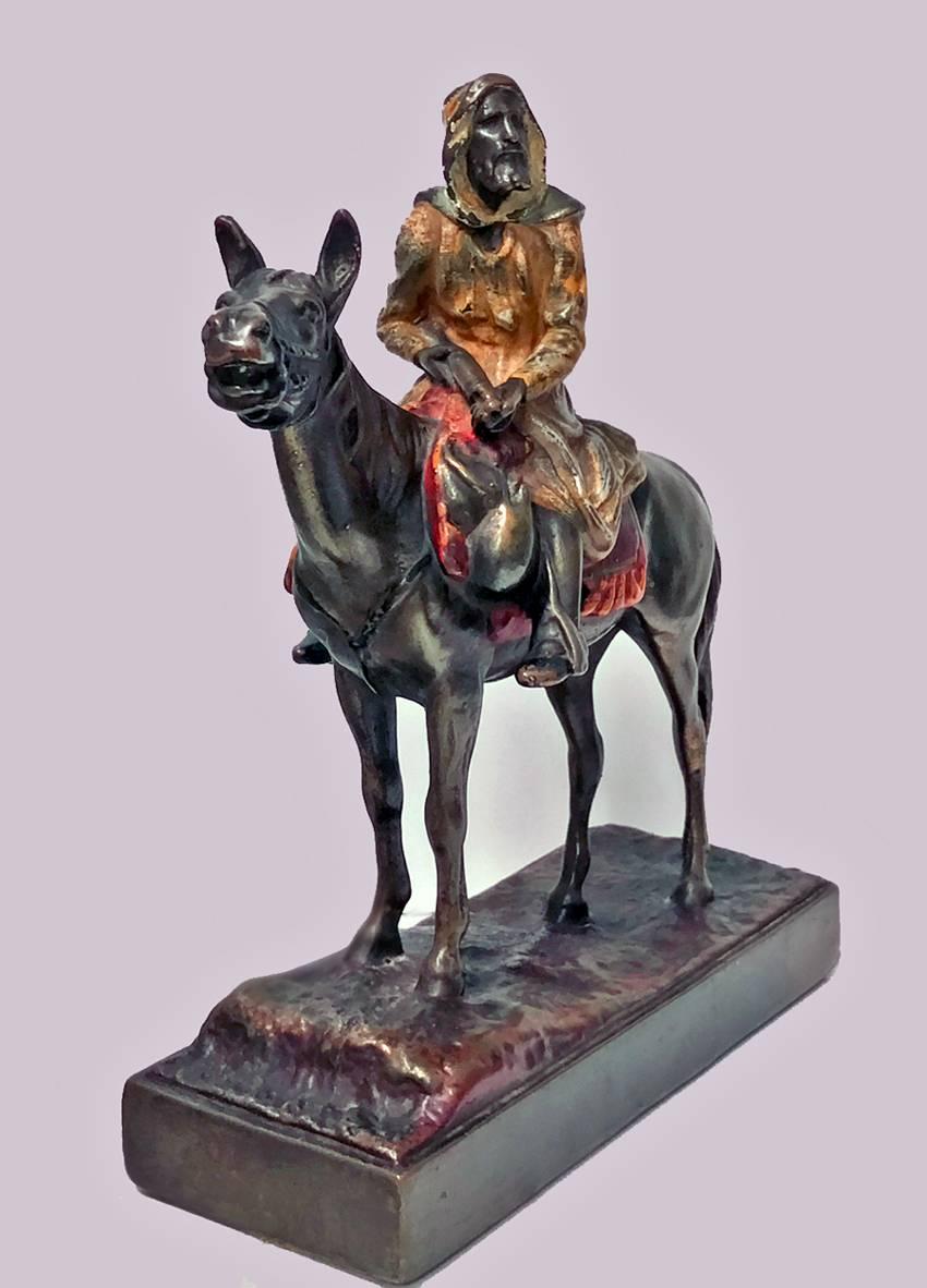 Austrian Cold Painted Bronze of an Arab Huntsman on Horse, circa 1900 In Good Condition In Toronto, Ontario