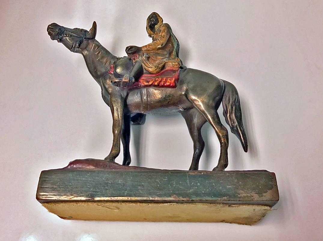 19th Century Austrian Cold Painted Bronze of an Arab Huntsman on Horse, circa 1900