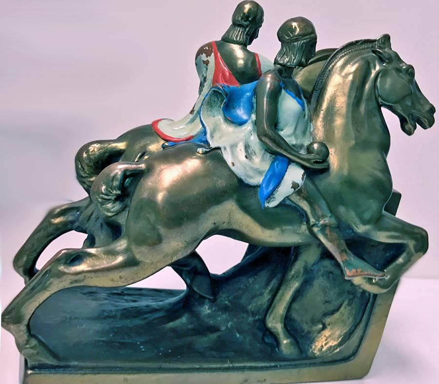 Austrian Large Pair of Bronze Clad Equestrian Bookends by Pompeian Bronze, circa 1920