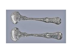 Georgian Rose Pattern Salt Spoons, London 1825, Charles Eley