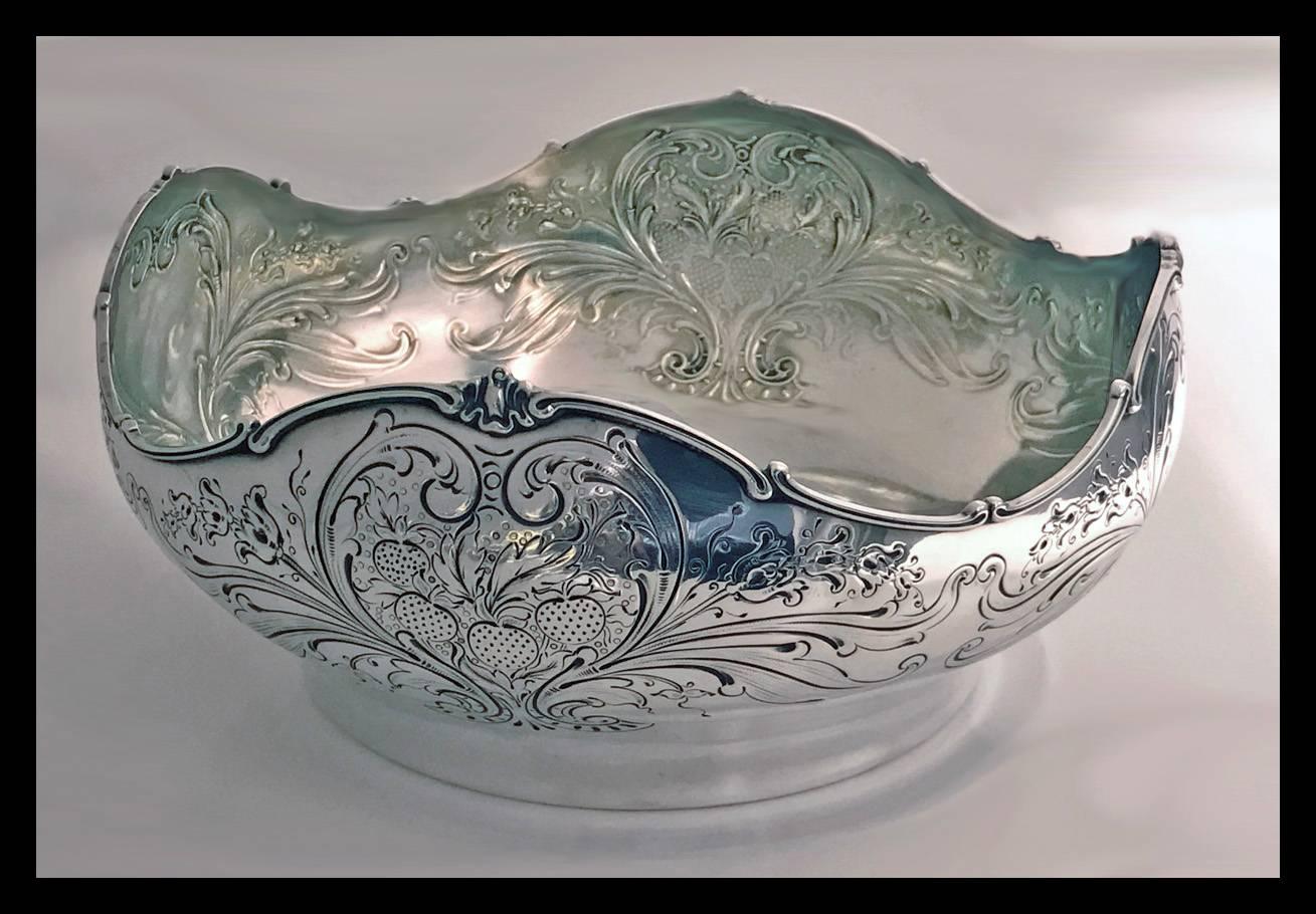 American Shiebler Sterling Large Strawberry Bowl, New York, Late 19th Century