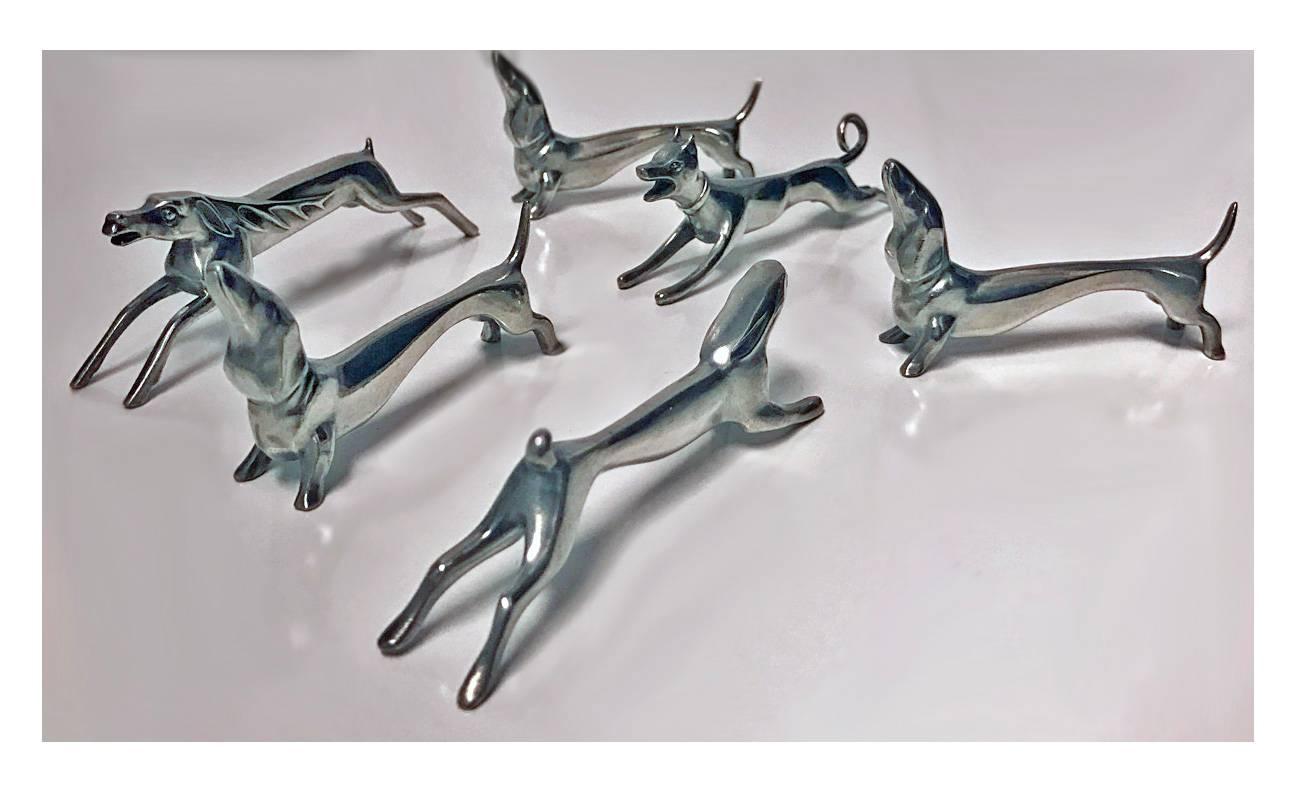 Set of six WMF Knife Rests, Germany, circa 1906, Hunting Theme In Good Condition In Toronto, Ontario