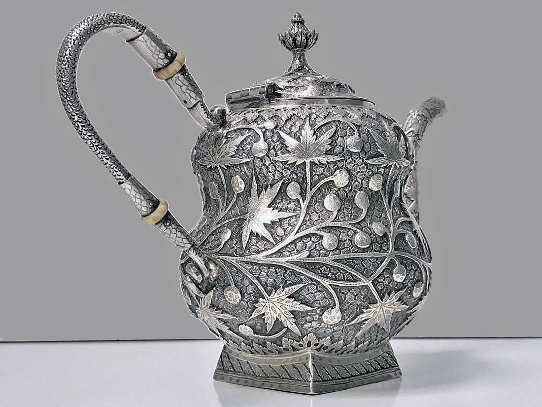 Indian Antique Kashmir India Silver Tea Set Srinagar, circa 1910