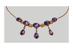 Antique 14 Karat Amethyst Pearl Lavalier Necklace, American, circa 1910