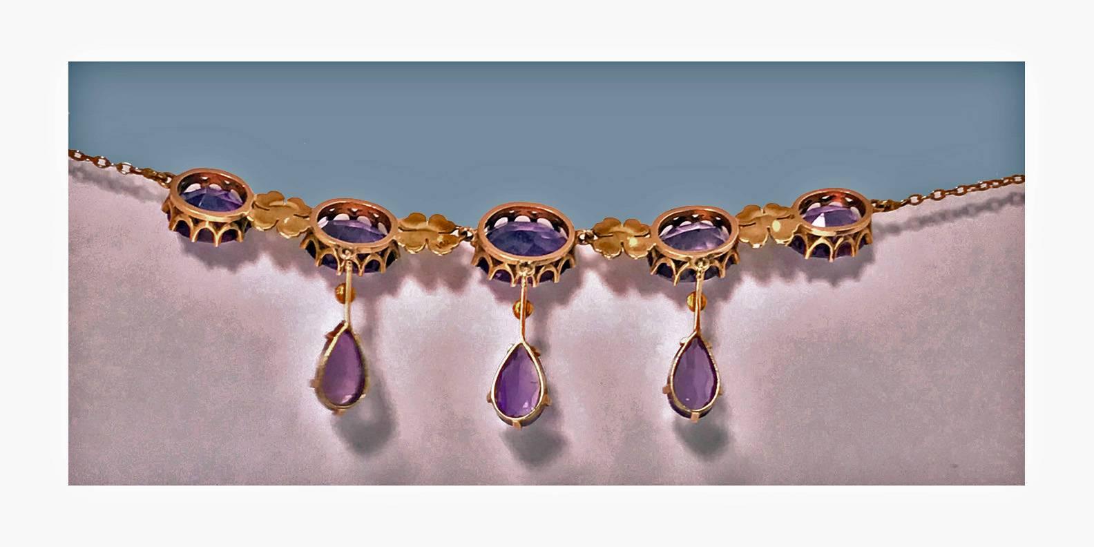 Antique 14 Karat Amethyst Pearl Lavalier Necklace, American, circa 1910 1