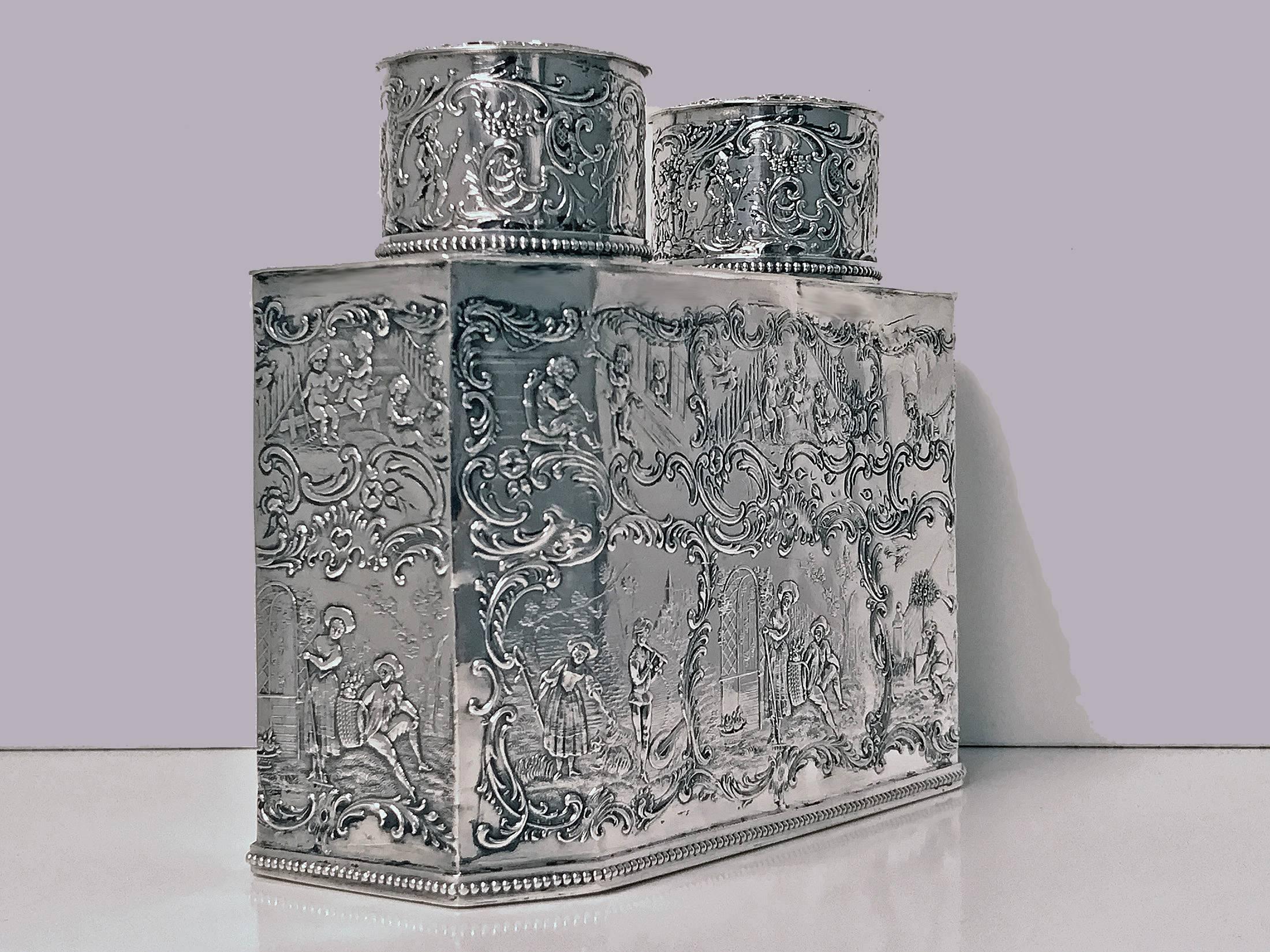 Very Rare Silver Double Tea Caddy, Germany, circa 1890 In Good Condition In Toronto, Ontario