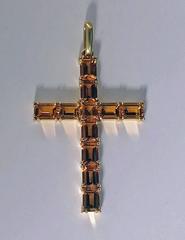 18 Karat Citrine Cross Crucifix Pendant, 20th Century
