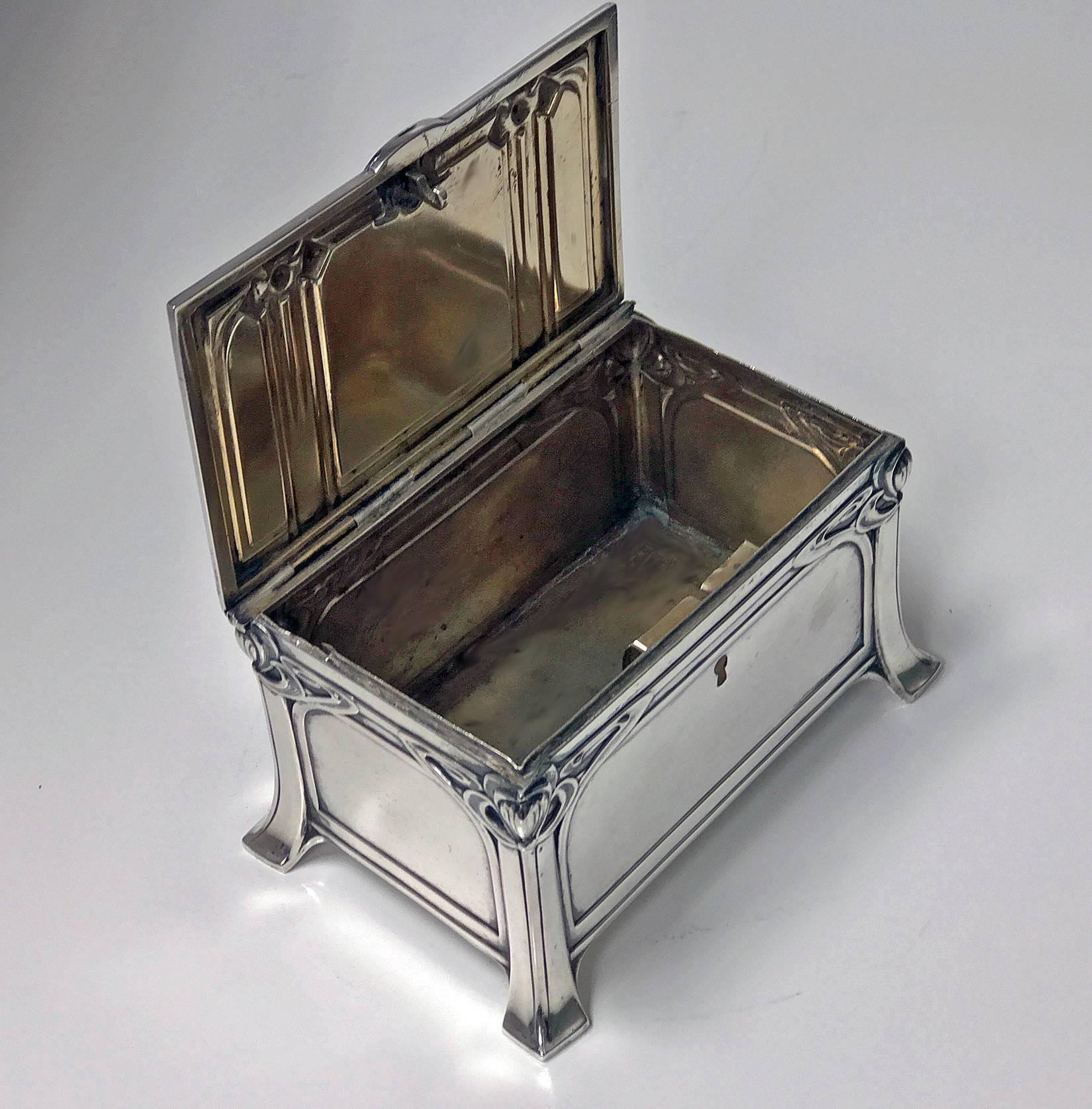 Late 19th Century Rare Large Silver Jugendstil Nouveau Casket Box, Austrian, circa 1900