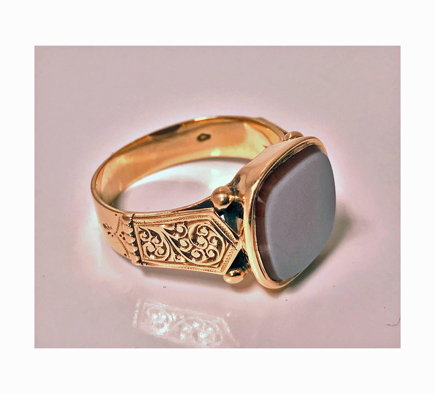 European Antique Gold Gentleman's Signet Ring, Austria, circa 1890