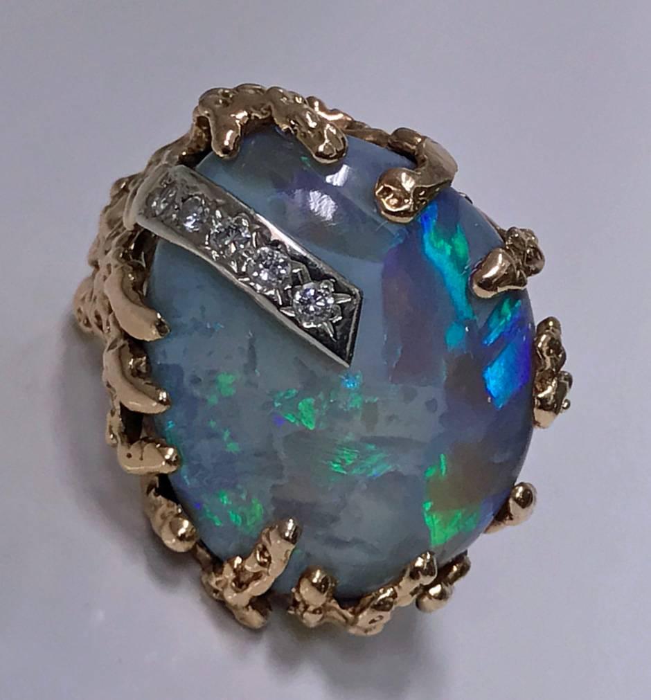 Abstract Opal and Diamond Vintage Ring, 20th Century 3