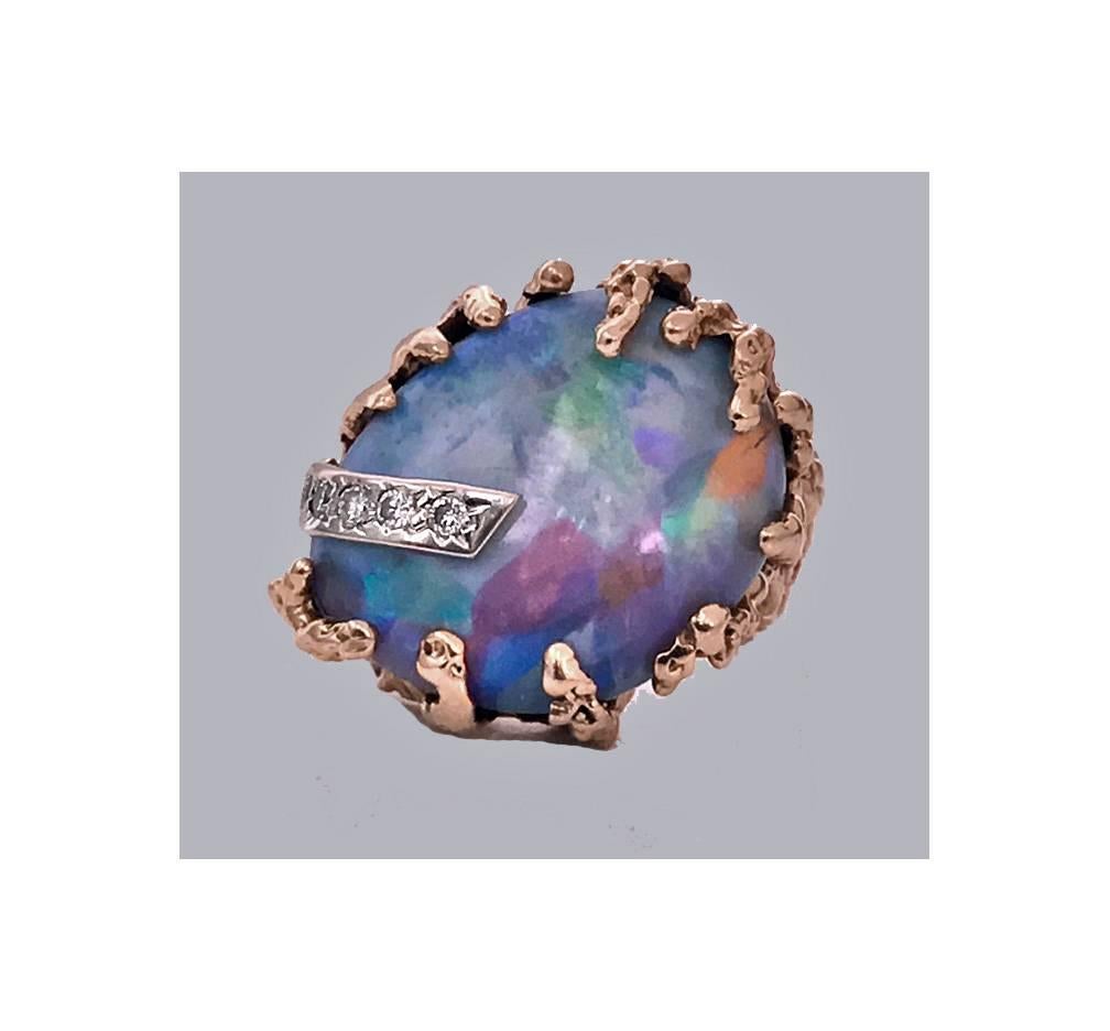 Abstract Opal and Diamond Vintage Ring, 20th Century 4