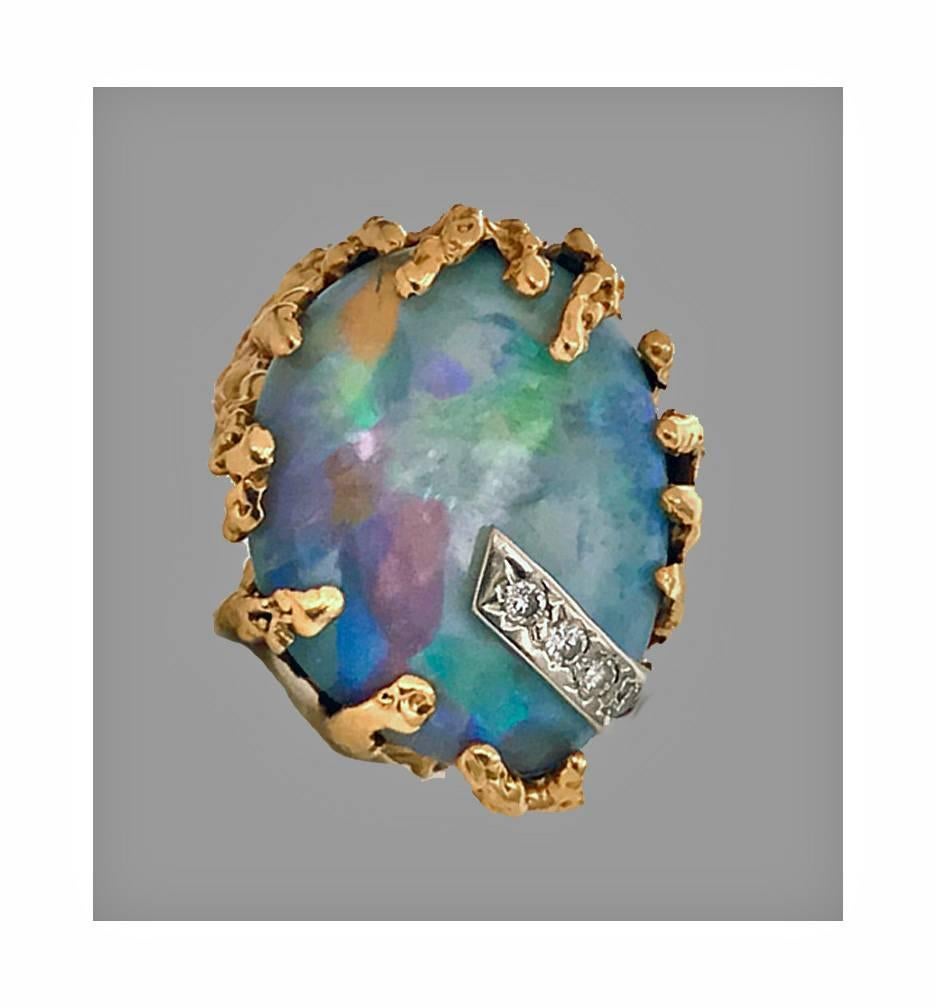 Abstract Opal and Diamond Vintage Ring, 20th Century 5