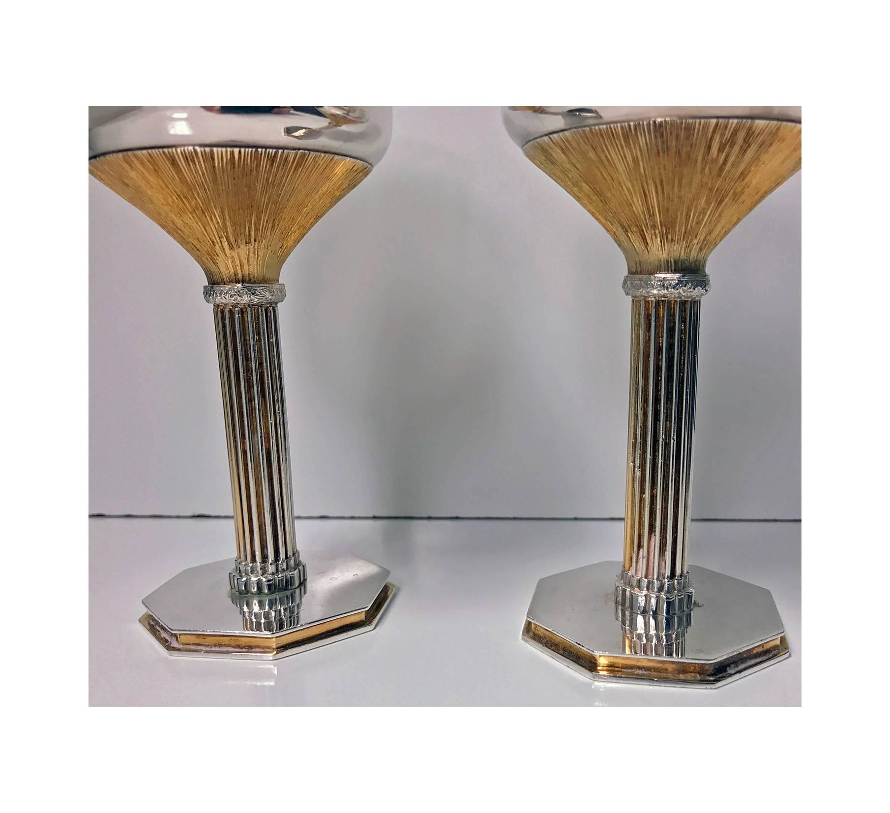 Great Britain (UK) Pair Mid Century Sterling Silver Gilt Goblets, London, 1978 Wakely and Wheeler
