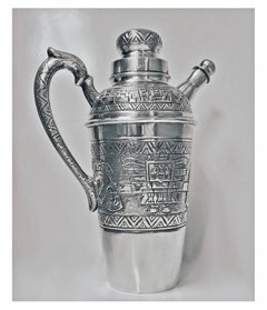 Silver Cocktail Shaker, Aztec Design, South American, circa 1930