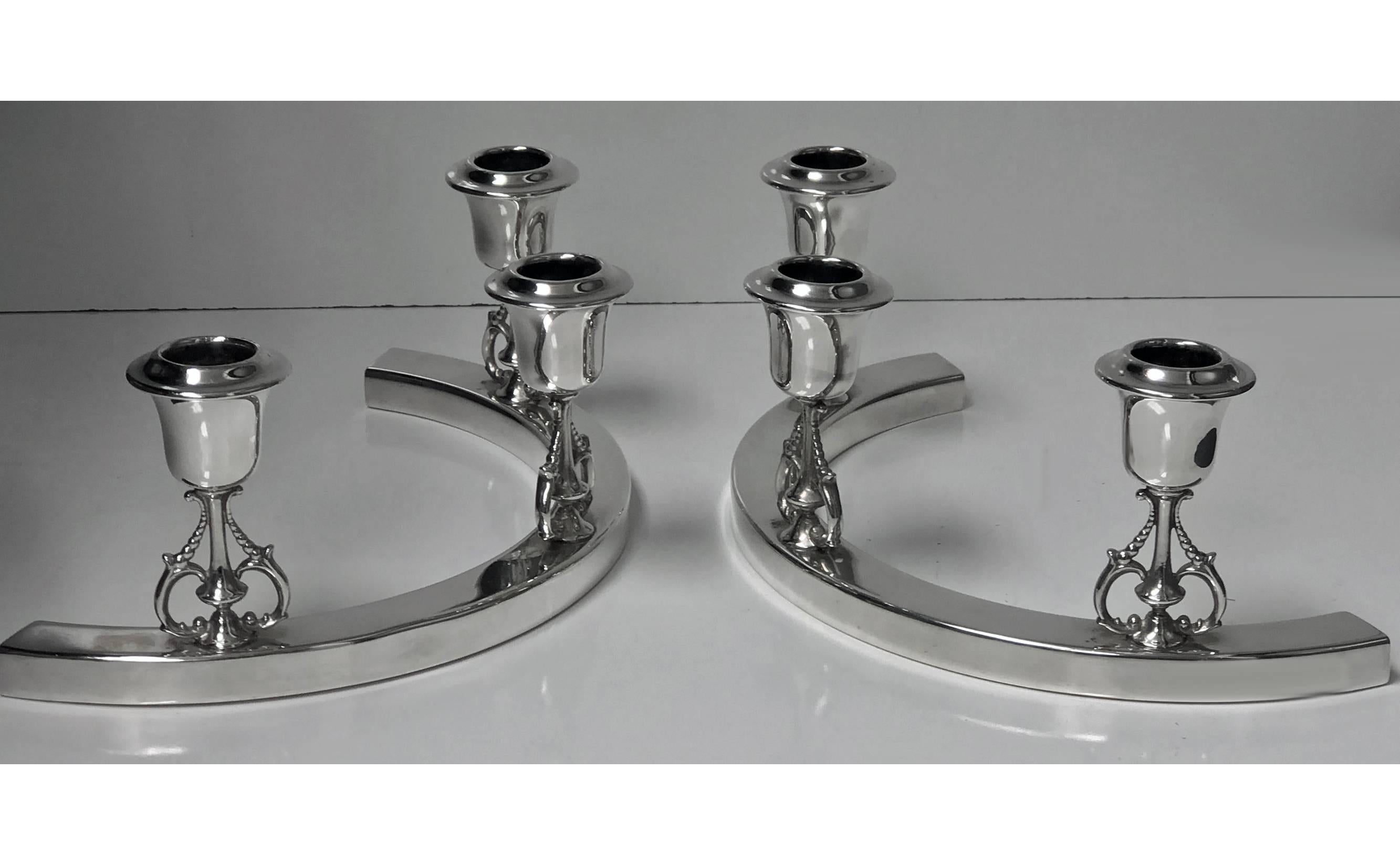 Art Deco American Sterling Candelabra Candlesticks A.L. Wagner, circa 1925 In Good Condition In Toronto, Ontario
