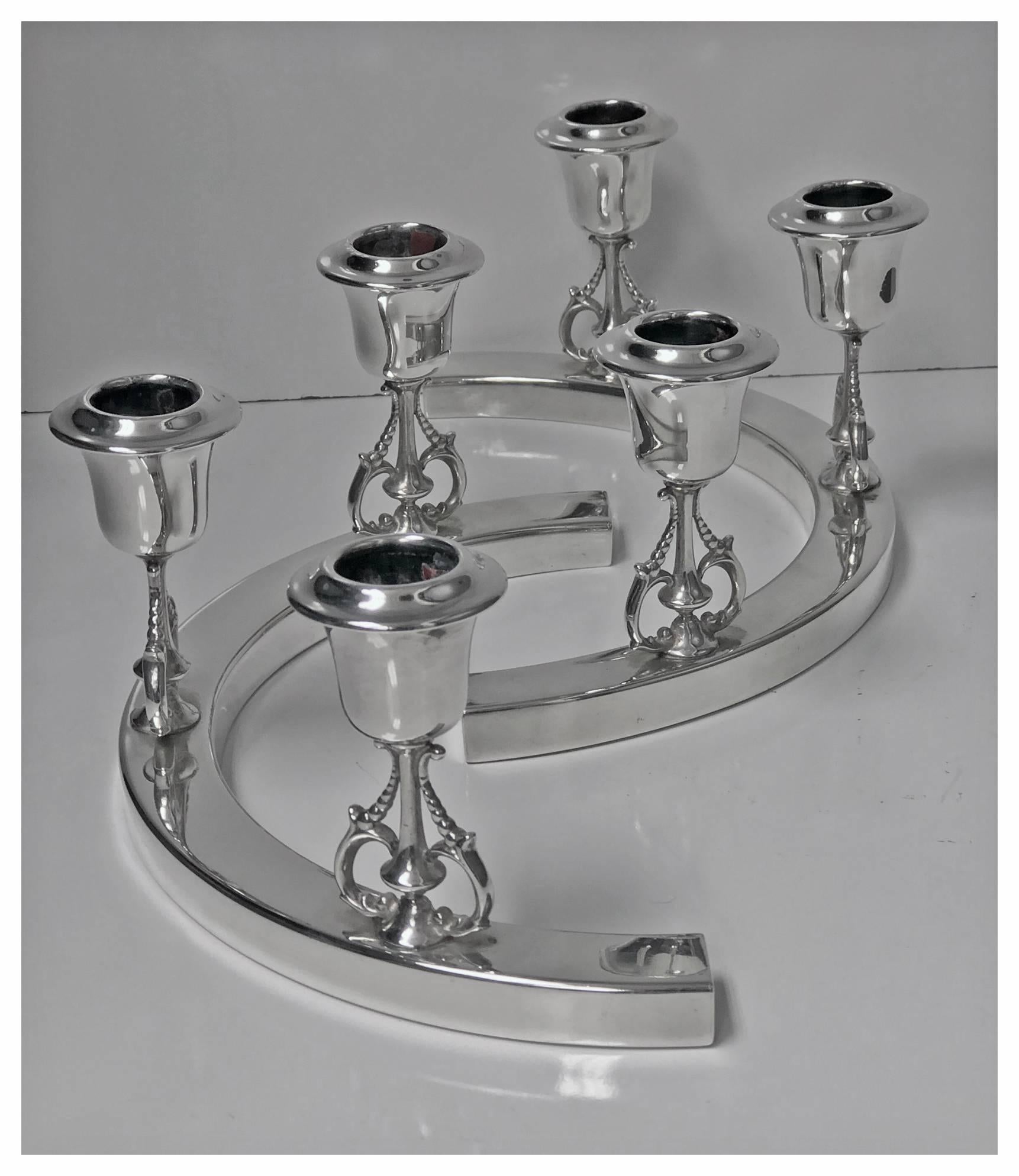 Sterling Silver Art Deco American Sterling Candelabra Candlesticks A.L. Wagner, circa 1925