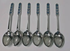 Set of Liberty Enamel Spoons, Birmingham 1925, Fitted Box