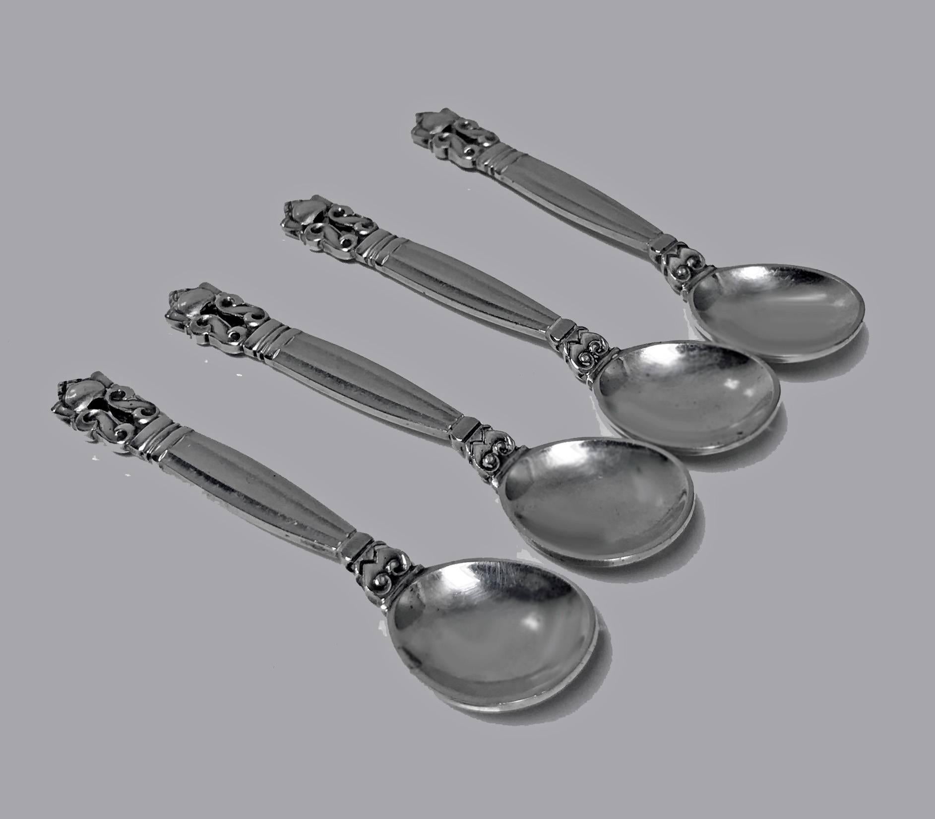 Four Sets of Georg Jensen Sterling Salt Dishes, Pepper Shakers and Spoons 2