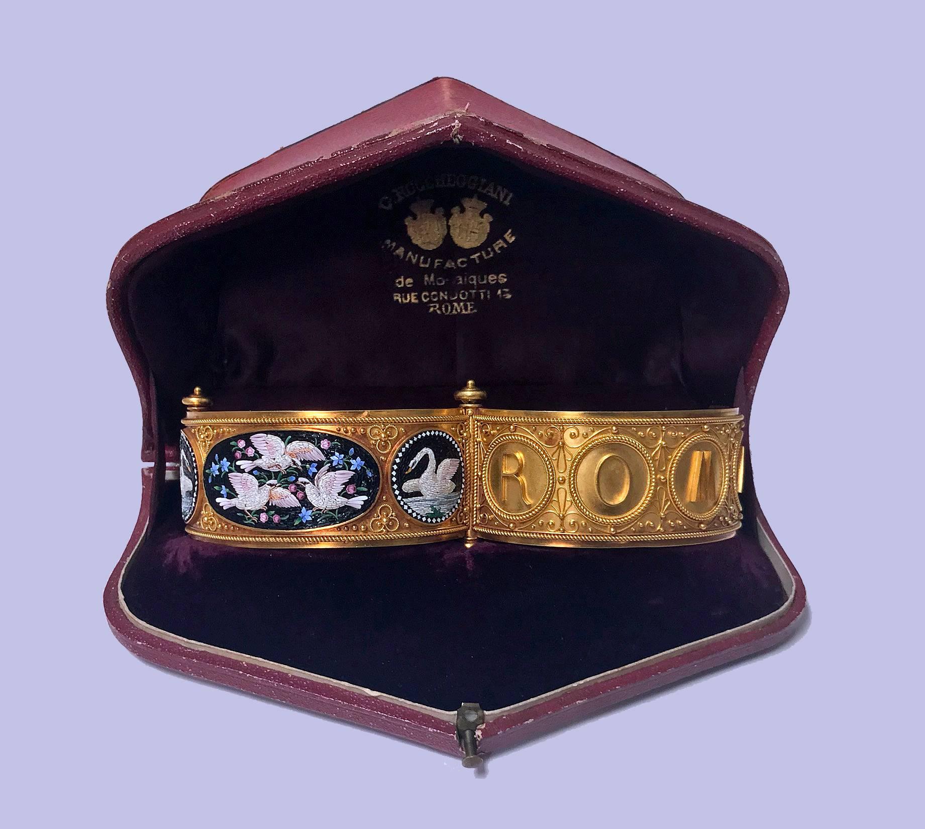 19th Century Rare Fine Roccheggiani Gold Mosaic Bangle Bracelet, circa 1870