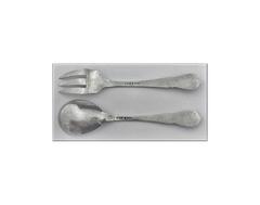 Carl Poul Petersen Hammered Silver Salad Servers, Montreal circa 1930.