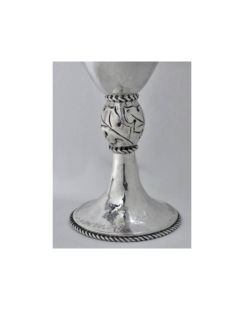 A.E. Jones Hammered Sterling Silver Goblet, Birmingham 1909 1