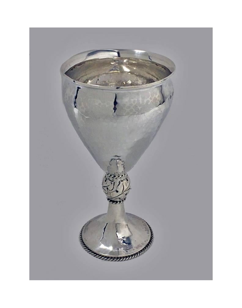 Early 20th Century A.E. Jones Hammered Sterling Silver Goblet, Birmingham 1909