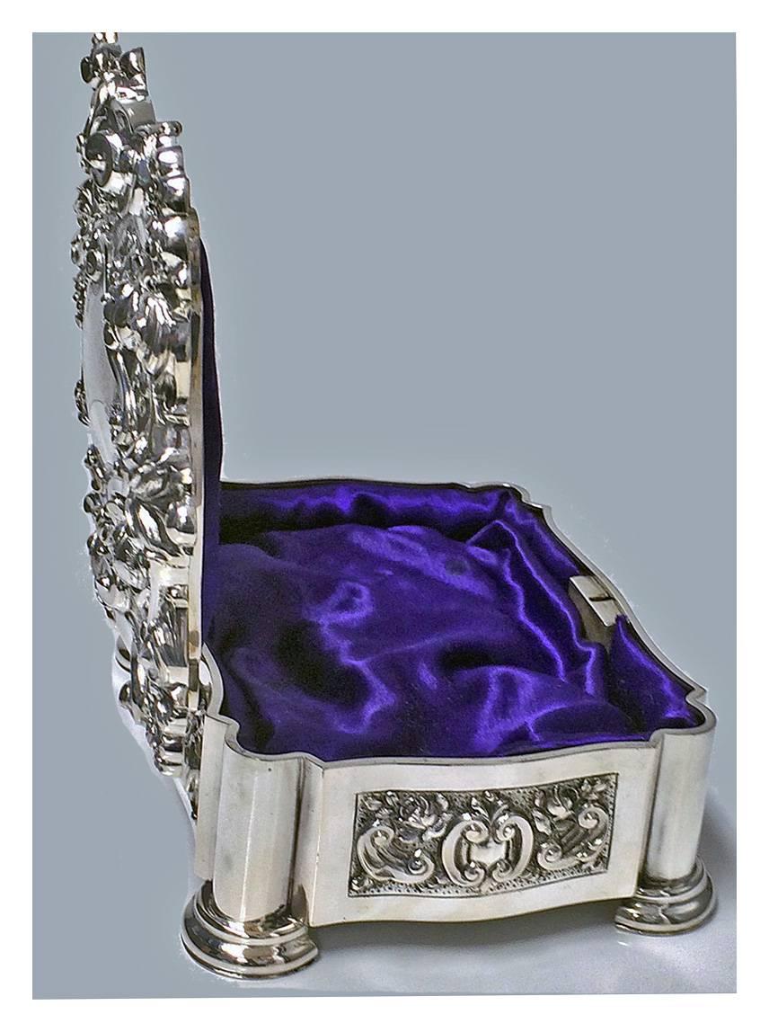 19th Century Large Antique Silver Casket Jewellery Box