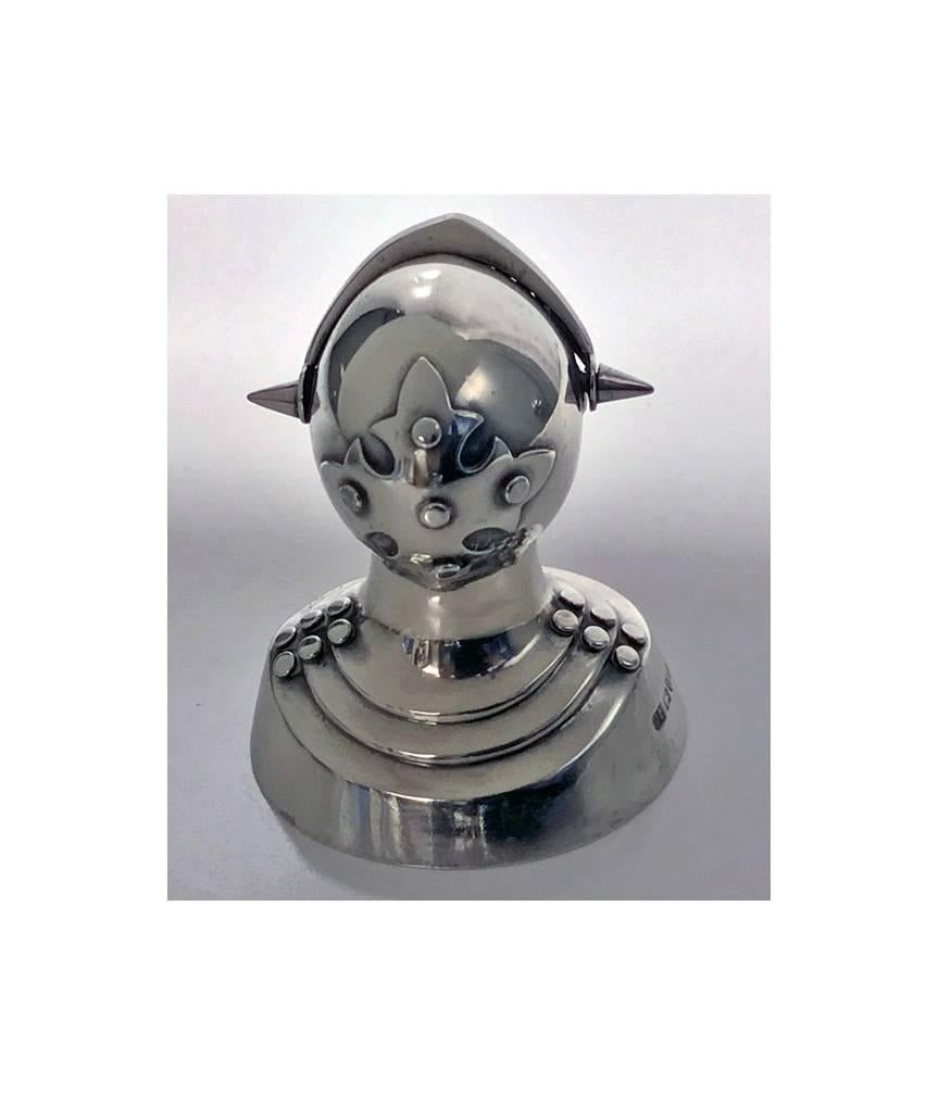 English Novelty Silver Pepper Caster of a Knight in Armour, Chester, 1908