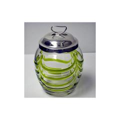 Art Nouveau Silver and Glass Honey Pot, Birmingham, 1906
