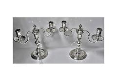 Queen Anne Style Sterling Candelabra Candlesticks, London, 1956, Harrods