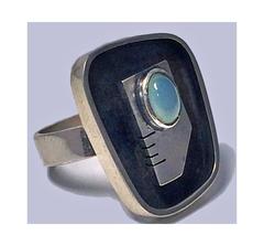 Ed Wiener Sterling Silver Abstract Modernist Face Ring, circa 1950