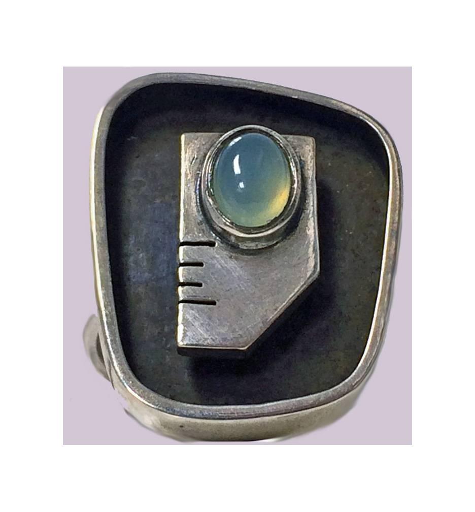 American Ed Wiener Sterling Silver Abstract Modernist Face Ring, circa 1950