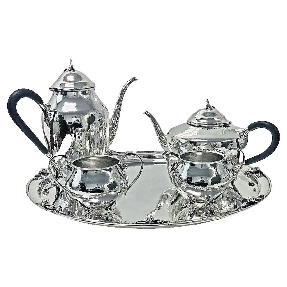 Set da tè e caffè in argento sterling di Carl Poul Petersen con vassoio C.C. 1930 in vendita