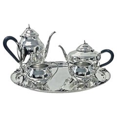 Vintage Carl Poul Petersen Sterling Silver Tea and Coffee Set with Tray C.1930