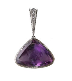 Unusual Rare Double-Sided Amethyst Intaglio Pendant, circa 1920
