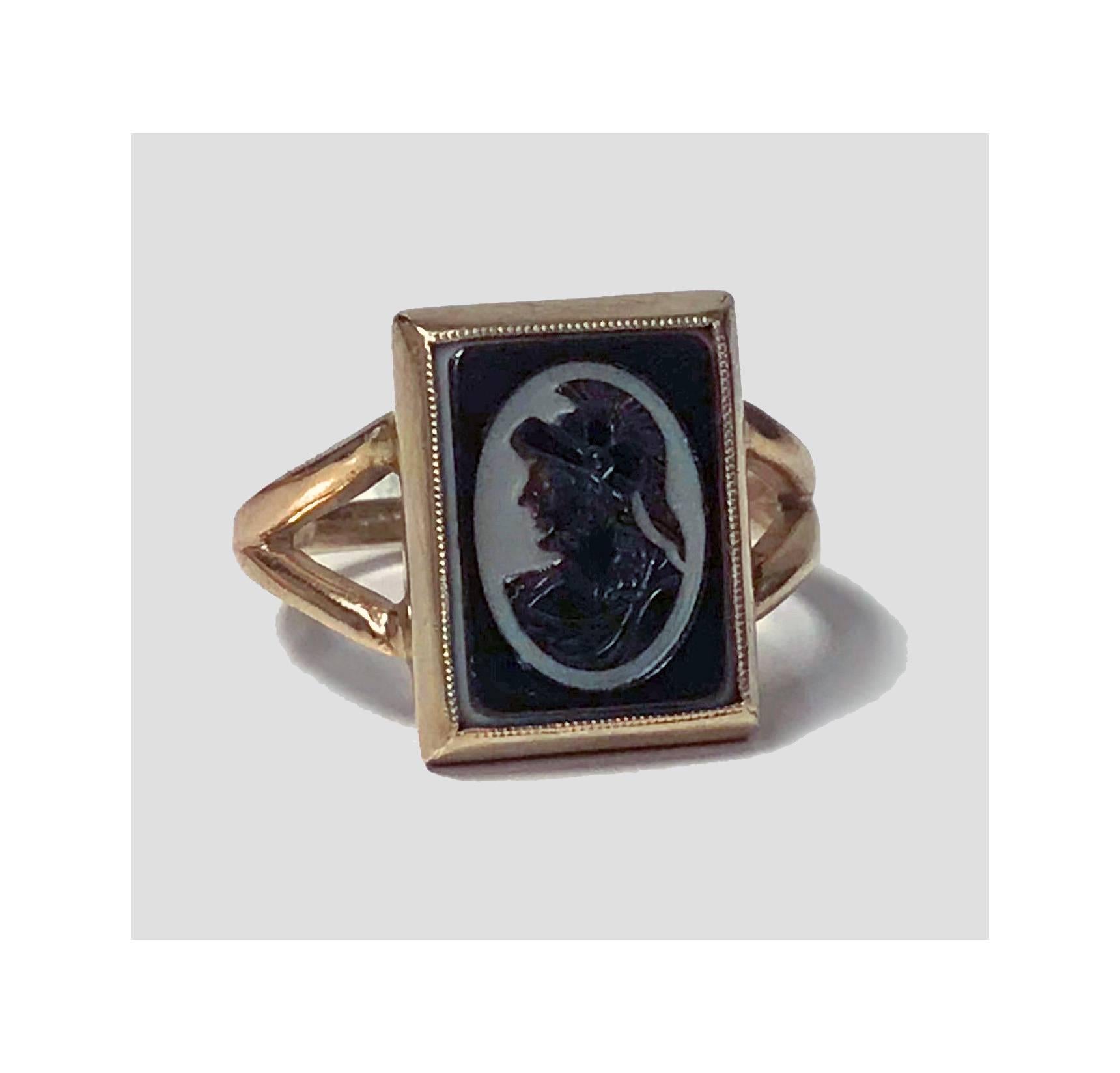 19th Century Antique 14-Karat Hardstone Intaglio Ring, circa 1900