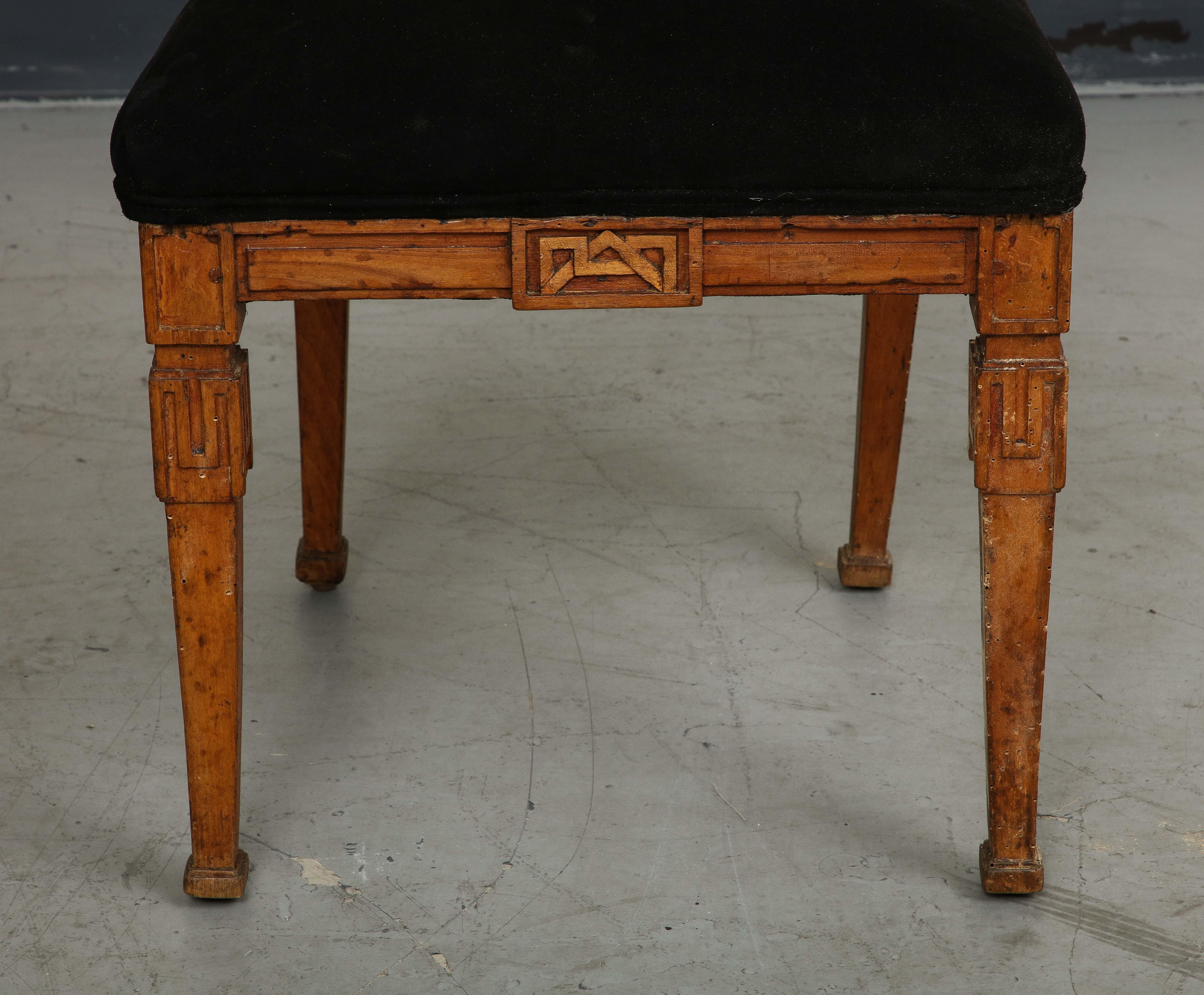 French Neoclassical Style Carved Oak Side Chair with Black Suede Seat In Good Condition In Chicago, IL