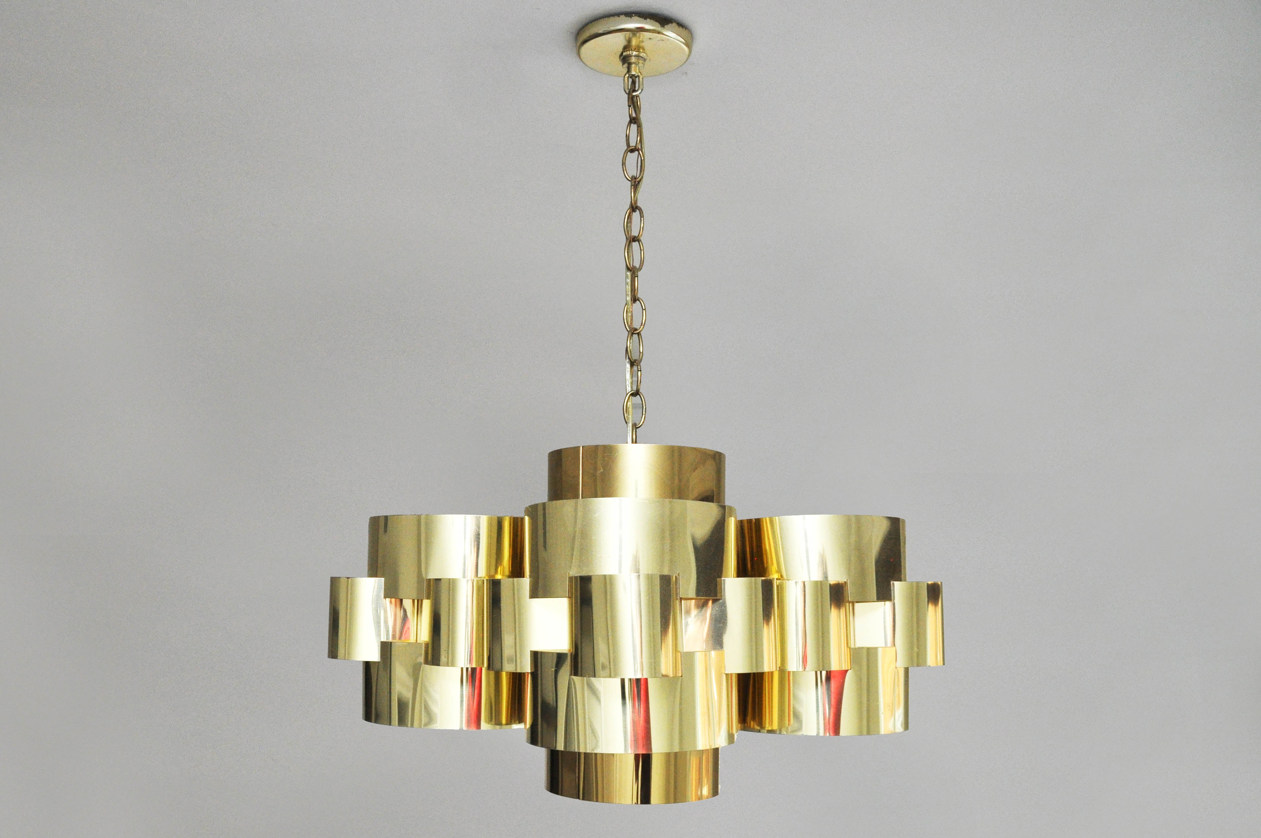 Polished 1970s Brass Cloud Chandelier by Curtis Jere